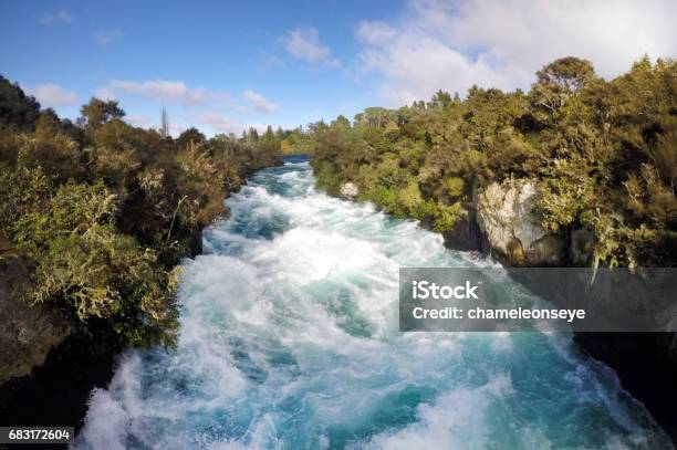 Wild Rushing Stream Of Huka Falls New Zealand Stock Photo - Download Image Now - Authority, Beauty, Blue