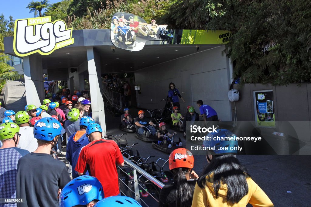 People line up to Skyline Rotorua Luge ride Rotorua: People line up to Skyline Rotorua Luge ride. Skyline Luge is a gravity fuelled fun ride. Invented in New Zealand in 1985, and having hosted over 30 million rides worldwide. Rotorua Stock Photo People line up to Skyline Rotorua Luge ride Rotorua: People line up to Skyline Rotorua Luge ride. Skyline Luge is a gravity fuelled fun ride. Invented in New Zealand in 1985, and having hosted over 30 million rides worldwide. Rotorua Stock Photo