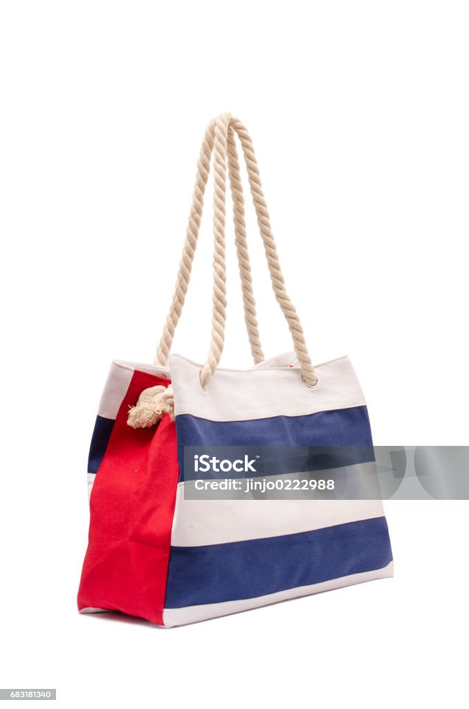 Beach Striped Handbag Isolated On White Stock Photo - Download Image ...