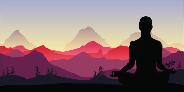istock Yoga, meditation in the mountains. Relax concentration. Vector illustration. 683191282
