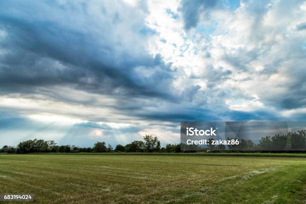 Spring Storm Over The Fields Stock Photo - Download Image Now - Agricultural Field, Blossom, Calm Before The Storm