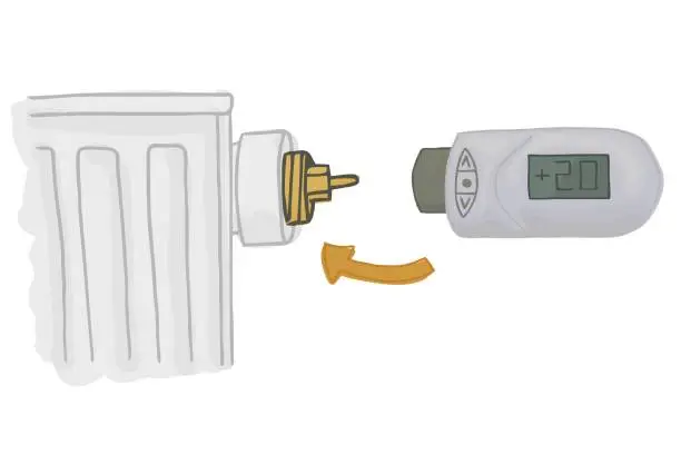 Vector illustration of Heating Radiator with electronic thermostatic head.