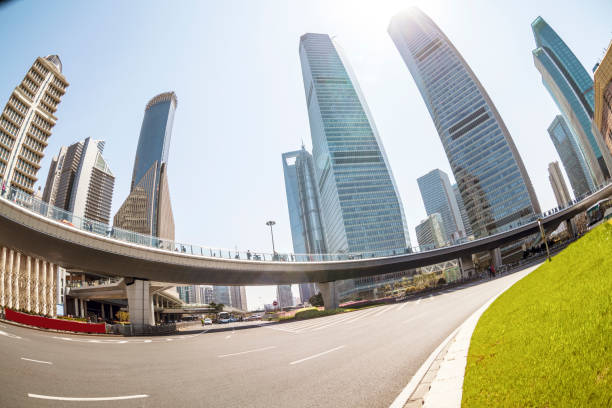 istock Empty road floor surface with modern city landmark buildings in Shanghai 683208170