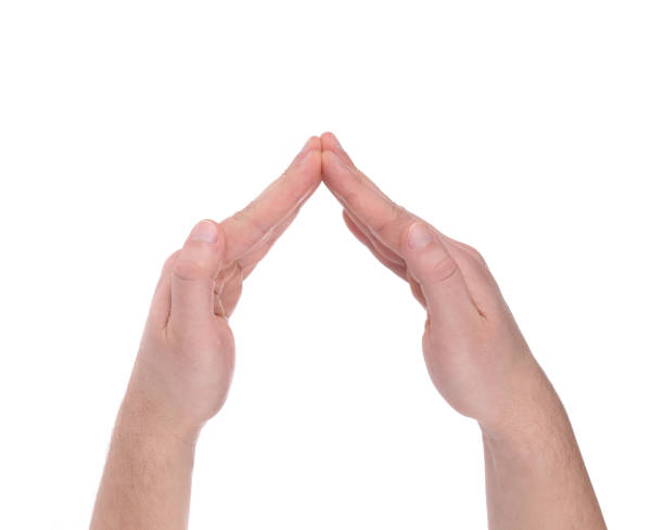 istock Male hands in the form of angle. 683208638