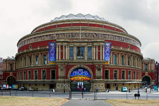 London, England - August 15 2006: The Royal Albert Hall is a concert hall on the northern edge of South Kensington, London, which holds the Proms concerts annually each summer since 1941. It has a capacity of up to 5,272 seats.