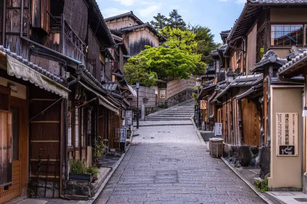 Empty street in Higashiyama, traditional district in Kyoto