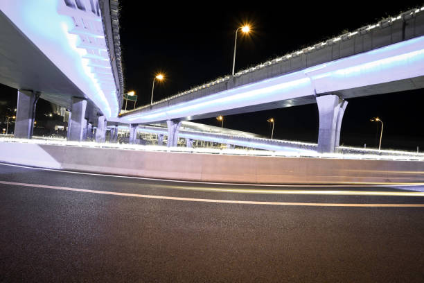 istock Empty road floor with city overpass viaduct bridge 683225314
