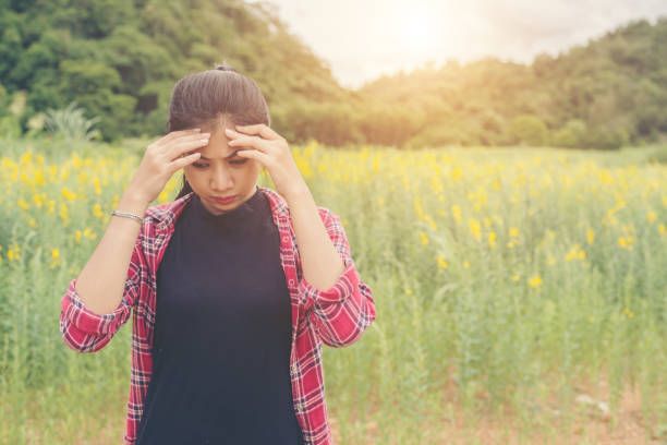 istock Young beautiful woman suffering with headache. 683225672
