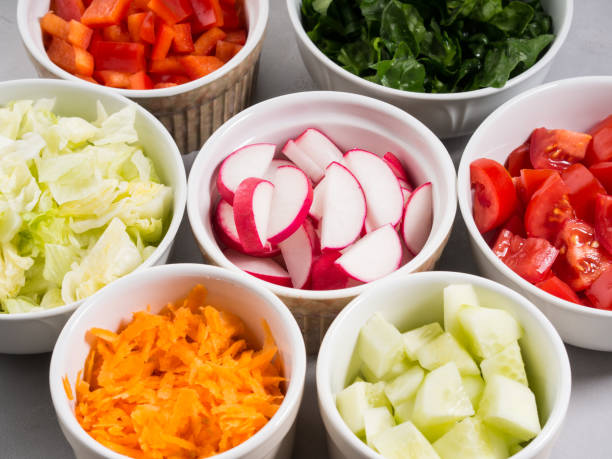 istock Mix of vegetable bowls for salad or snacks 683229328