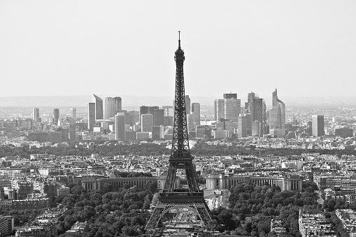 Backlit of the Eiffel Tower, shot from Place de la Concorde, in Paris (France).