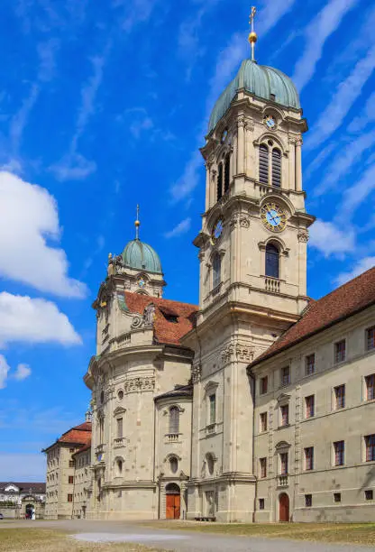 Towers of the Benedictine Abbey in the town of Einsiedeln in the Swiss canton of Schwyz.