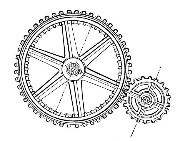 mechanizm przekładni - engraved image gear old fashioned machine part stock illustrations
