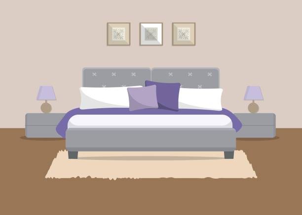 illustrations, cliparts, dessins animés et icônes de chambre à coucher dans une couleur beige - bedding cushion purple pillow