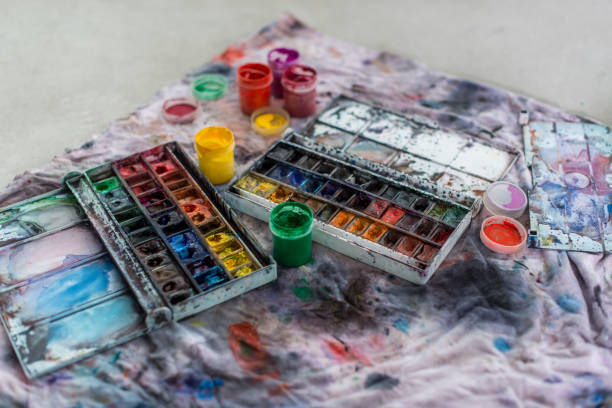 istock Watercolor aquarelle paints in box with palette 683243904