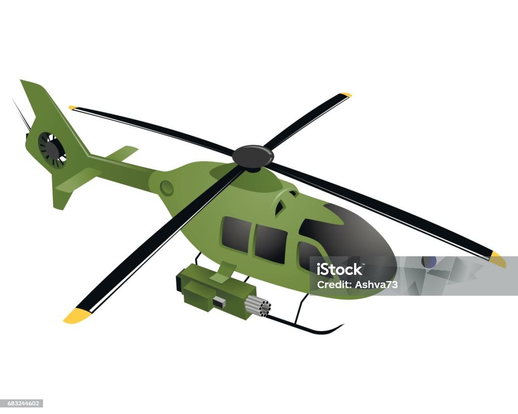 Green military helicopter Vector illustration of a green military helicopter Aerospace Industry stock vector