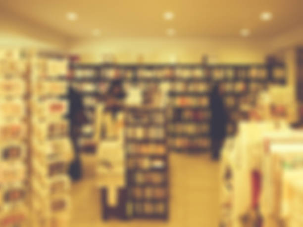Bookstore with customers reading and looking for books.