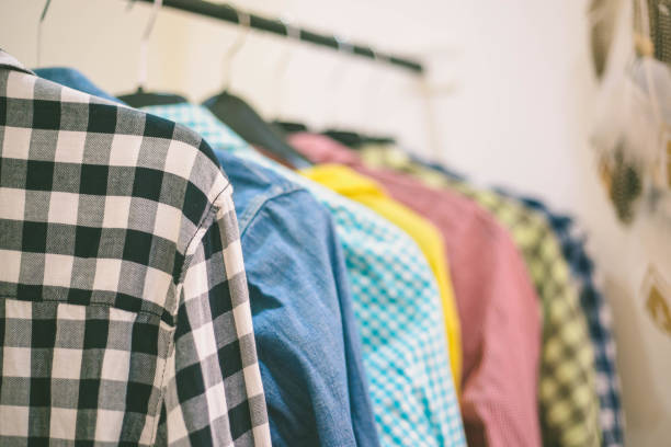istock color linen shirts on hangers 683257966