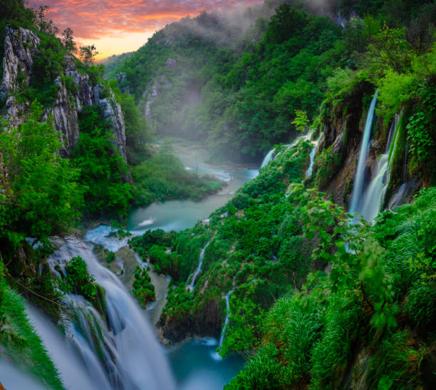 istock Fairytale, misty morning over waterfalls in Plitvice park, Croatia 683258224