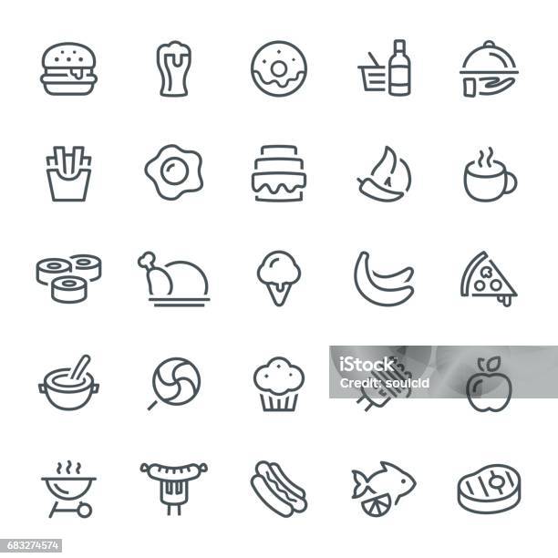 Food Icons Stock Illustration - Download Image Now - French Fries, Muffin, Vector