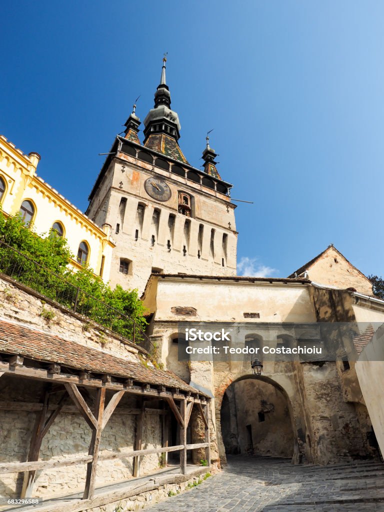 The Clock Tower in Sighisoara The clock tower and the passageway leading from the lower city to the medieval citadel in Sighisoara Architecture Stock Photo