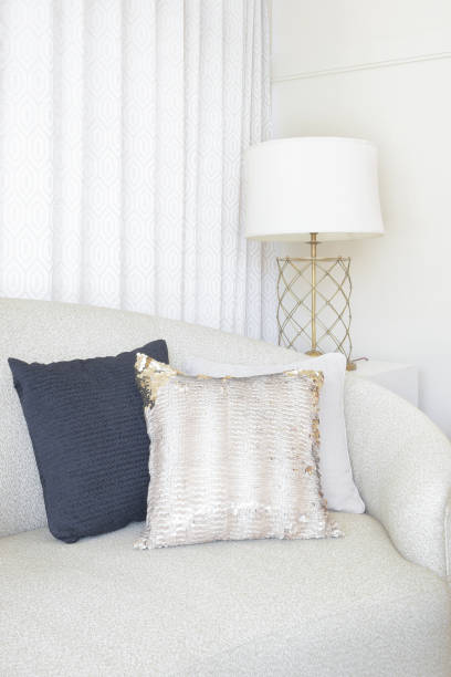 istock Pillows at corner of round shape sofa in living room 683299500