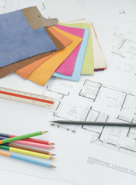 istock Architectural plan with color pencil and color palette 683299686