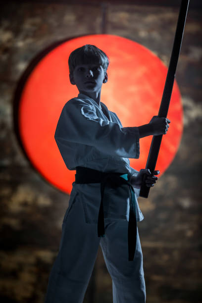 istock Portrait Of Boy Aikido Fighter With Training Sword 683300458