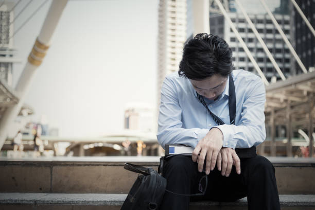 istock man worker was frustrated and tired in work and life. 683300486