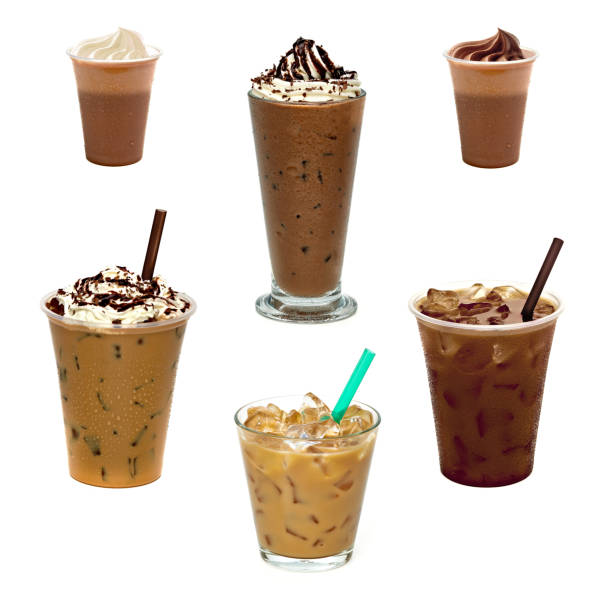 Iced coffee or caffe latte Iced coffee or caffe latte with lid or cap isolated on white background togo stock pictures, royalty-free photos & images