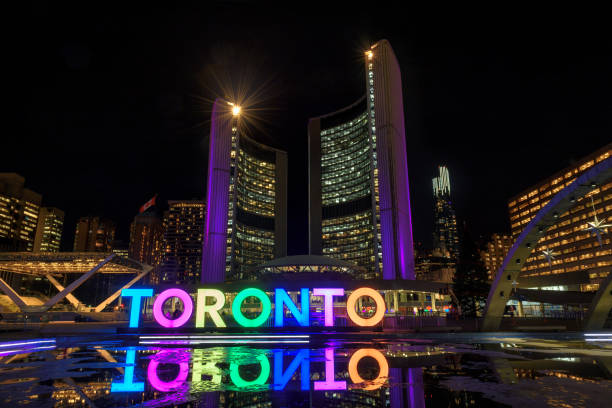 istock View of Toronto Sign on Nathan Phillips Square at night, Canada. 683323698