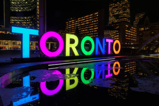 istock Toronto Sign on Nathan Phillips Square at night, in Toronto, Canada. 683323716