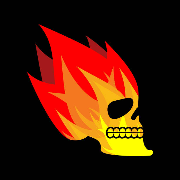 schädel-feuer. kopf skelett flamme. flammender skull tattoo zeichen - inferno fire flame skull stock-grafiken, -clipart, -cartoons und -symbole