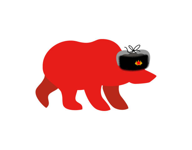 Russian Red Bear In Fur Hat Communist Red Symbol In Ussr Russia National  Wild Animal Stock Illustration - Download Image Now - iStock