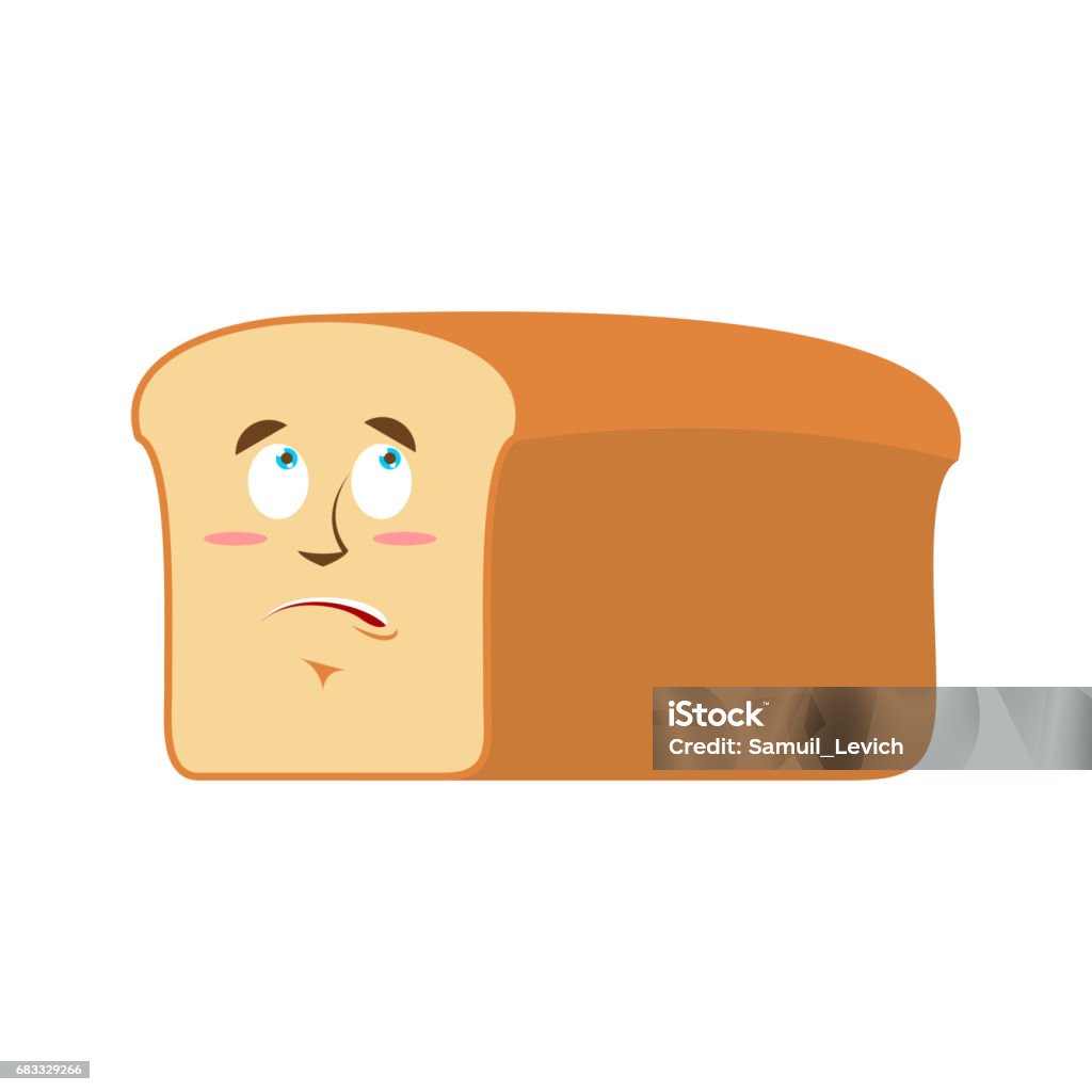 Bread Surprised Emoji. piece of bread astonished emotion isolated Bakery stock vector