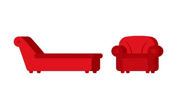 Vector illustration of Couch and chair of psychologist. Psychotherapist furniture for patients