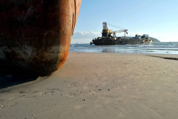 istock Ran aground ship wreckage at a seaside in Thailand 683333204