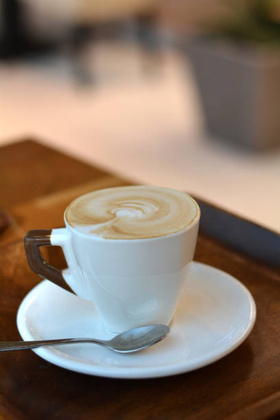 istock Delicious foamy cappuccino on a white cup on a plate. 683340294