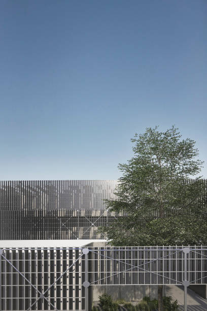 istock 3d rendering modern industrial metal and steel structure building with tree and sky 683343954