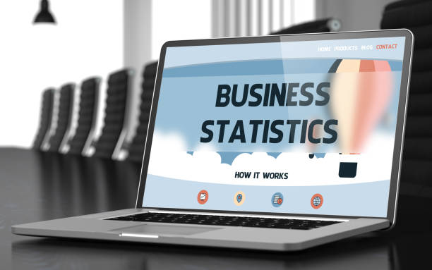 istock Business Statistics on Laptop in Conference Hall. 3D 683346542