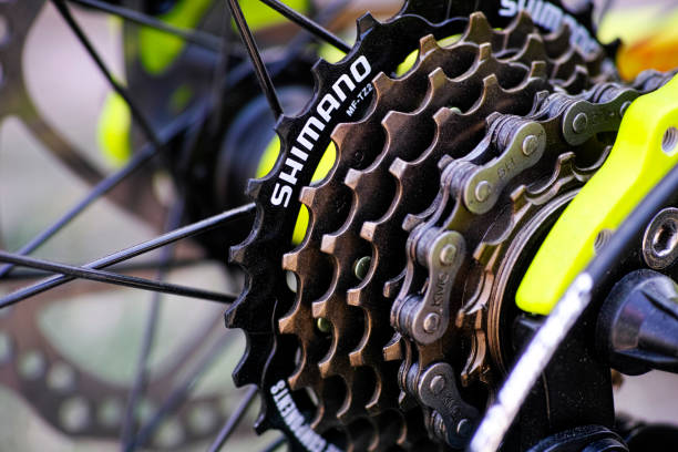 Shimano gear cassette on bicycle. stock photo