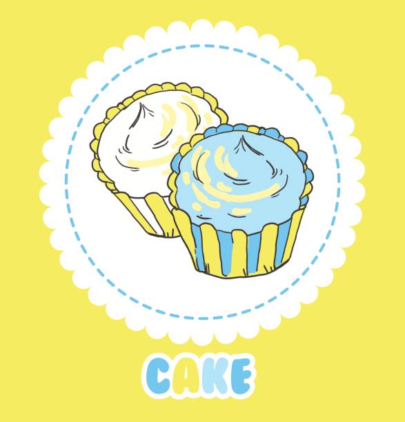 Creamy yellow and blue cupcakes on white. Vector illustration ca vector art illustration