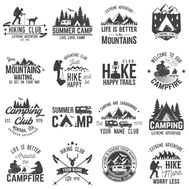 Vector illustration of Set of extreme adventure badges. Concept for shirt or logo, print, stamp or tee