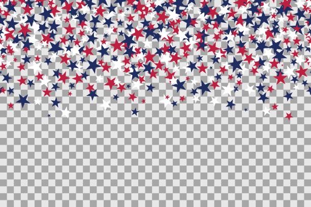бесшовный узор со звездами для празднования дня памяти на прозрачном фоне - patriotism pattern retro revival backgrounds stock illustrations