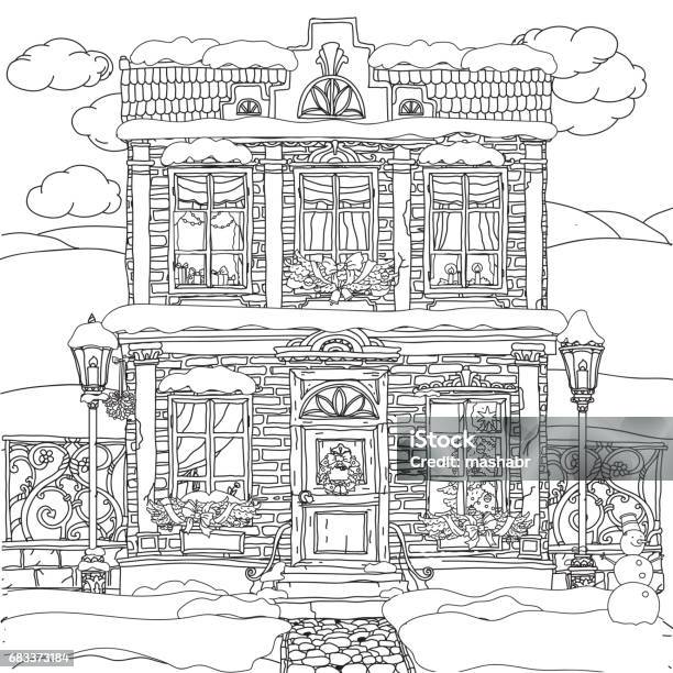 Hand Drawn Vector Stock Illustration Of House Stock Illustration - Download Image Now - Coloring, Snowflake Shape, Abstract