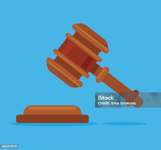 Wooden Judge Isolated Gavel On Blue Background Judge Hammer Symbol Of Justice Stock Illustration - Download Image Now