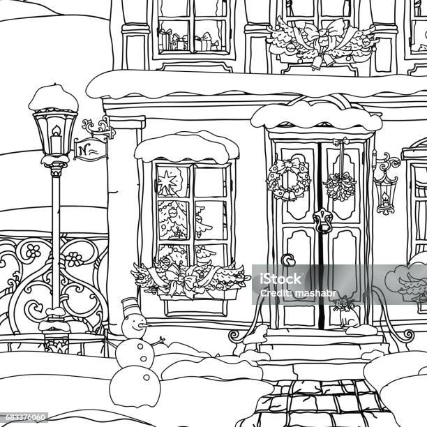 Hand Drawn Vector Stock Illustration Of House Stock Illustration - Download Image Now - Christmas, Coloring, Abstract