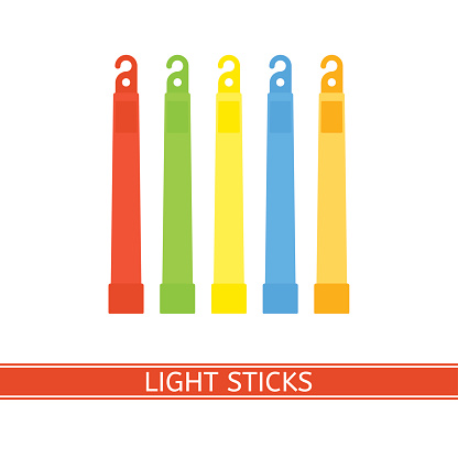 Emergency light stick vector icon. Survival glowing stick isolated on white background in flat style. Glowstick for camping, hiking, power outage and parties.
