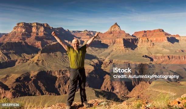 Happy Hiker Enjoying Views On Horseshoe Mesa Grand Canyon Of Arizona Stock Photo - Download Image Now