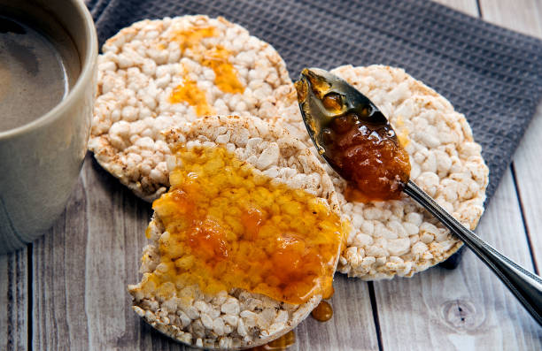 istock Healthy rice cake with bio jam close up 683395664