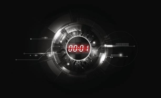 ilustrações, clipart, desenhos animados e ícones de abstrato base de tecnologia futurista, número conceito de temporizador digital, vetor transparente - clock hand clock coding watch